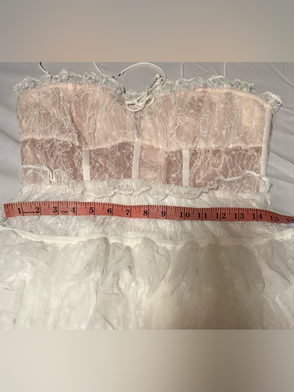 For Love and Lemons Ivory Lace Corset Ruffle Mini Dress - Picture 9 of 10